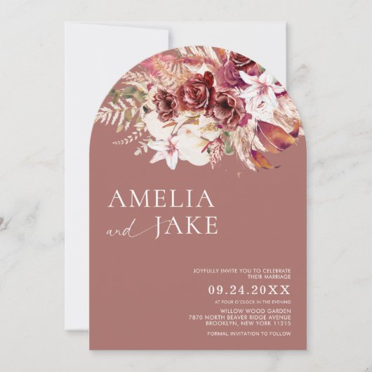 Boho Modern Rosewood Photo Arch Wedding            招待状 (正面)