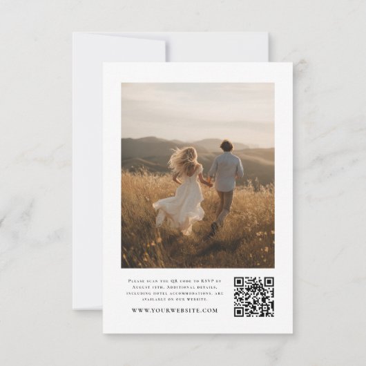 Boho Modern Vellum Overlay Photo QR Code Wedding 招待状 (裏面)