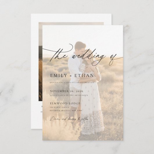 Boho Modern Vellum Overlay Photo QR Code Wedding  招待状 (正面/裏面)