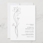 Boho Modern Wildflower Drawing Line Art Wedding 招待状 (正面)