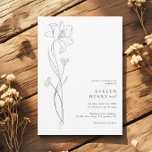 Boho Modern Wildflower Drawing Line Art Wedding 招待状