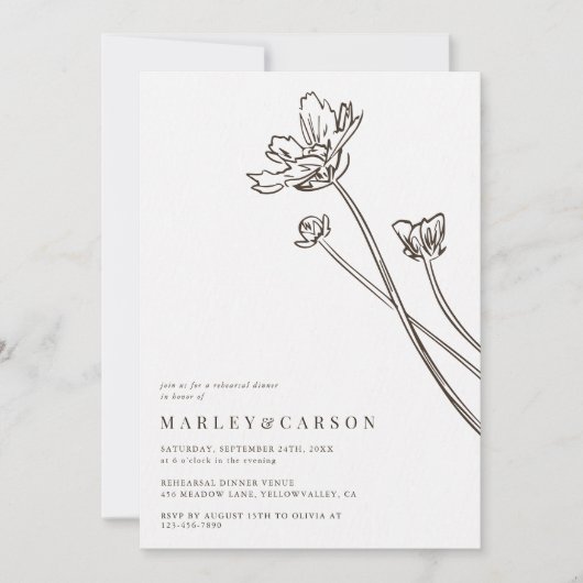 Boho Modern Wildflower Wedding Rehearsal Dinner 招待状 (正面)