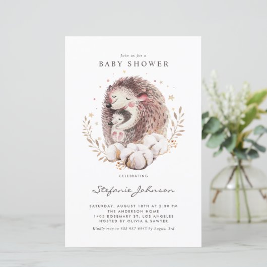 Boho Mom and Baby Hedgehog Baby Shower Invitation (スタンド正面)