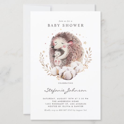 Boho Mom and Baby Hedgehog Baby Shower Invitation (正面)