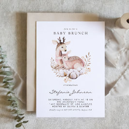 Boho Mommy and Baby Deer Woodland Baby Brunch 招待状