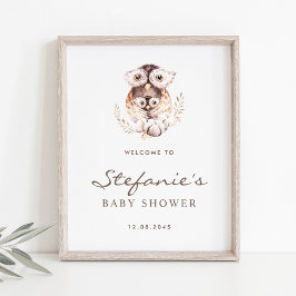 Boho Mommy and Baby Owl Baby Shower Welcome ポスター