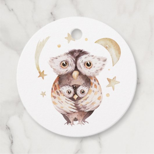 Boho Mommy and Baby Owl Woodland Baby Shower フェイバータグ (正面)