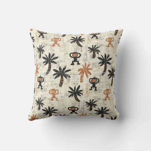 Boho Monkey Jungle Safari Pattern クッション (裏面)