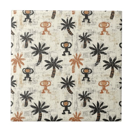 Boho Monkey Jungle Safari Pattern タイル (正面)