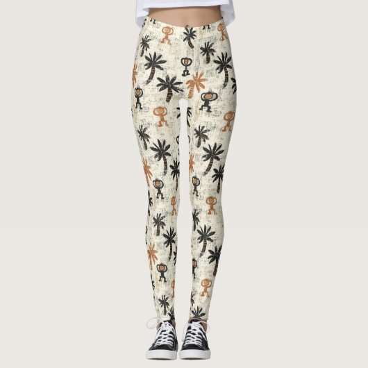 Boho Monkey Jungle Safari Pattern レギンス (正面)