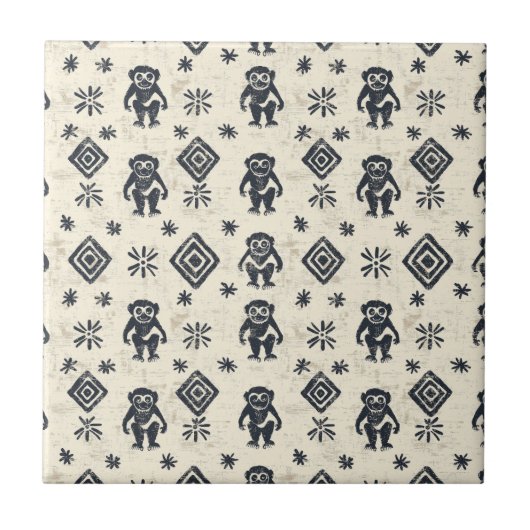 Boho Monkey Jungle Safari Pattern (2) タイル (正面)