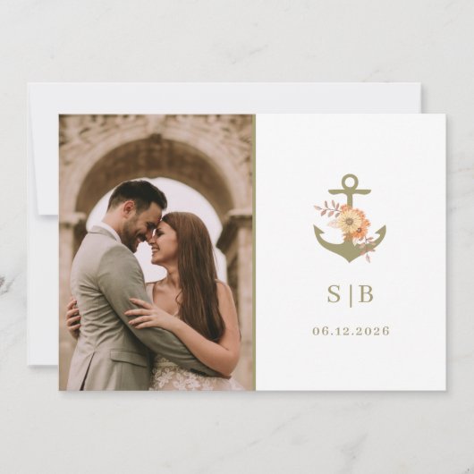 Boho Monogramの結婚写真ありがとう サンキューカード (正面)