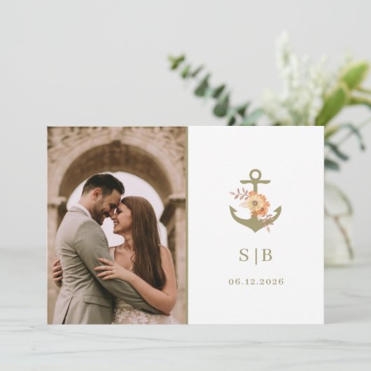 Boho Monogramの結婚写真ありがとう サンキューカード (スタンド正面)