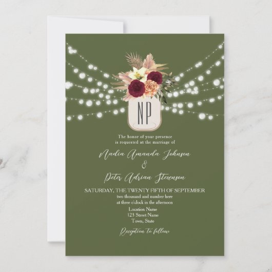 Boho Monogram結婚のQRコード 招待状 (正面)