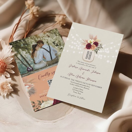 Boho Monogram結婚のQRコード 招待状