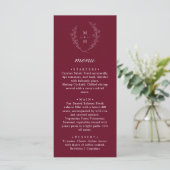 Boho Monogram Elegant Burgundy Wedding Dinner メニュー (スタンド正面)