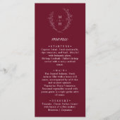 Boho Monogram Elegant Burgundy Wedding Dinner メニュー (正面)