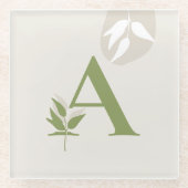 Boho Monogram Glass Coaster | Sage Green & Cream ガラスコースター (正面)