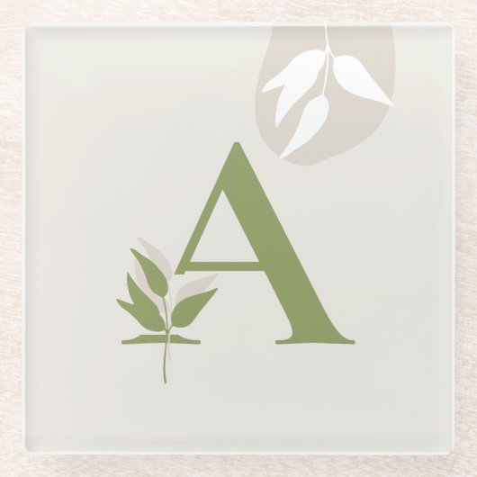 Boho Monogram Glass Coaster | Sage Green & Cream ガラスコースター (正面)