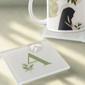 Boho Monogram Glass Coaster | Sage Green & Cream ガラスコースター