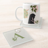 Boho Monogram Glass Coaster | Sage Green & Cream ガラスコースター