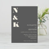 Boho Monogram Initials Charcoal Gray Photo Wedding 招待状 (スタンド正面)