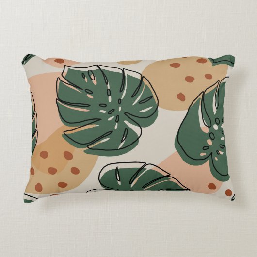 Boho monstera:抽象芸術の熱帯パターン アクセントクッション (正面)