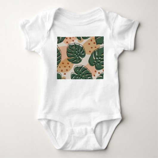 Boho monstera:抽象芸術の熱帯パターン ベビーボディスーツ (正面)