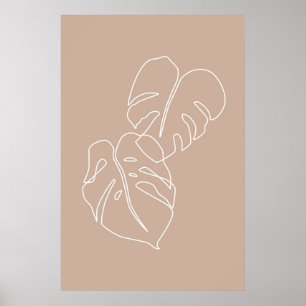 Boho monstera outline drawing. Aesthetic tropical ポスター