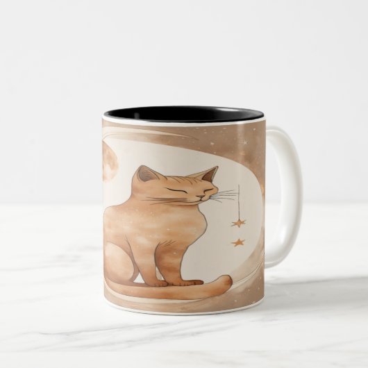 Boho Moon Cat Design ツートーンマグカップ (正面右)