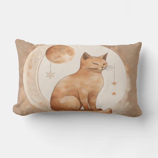 Boho Moon Cat Design ランバークッション (正面)