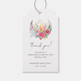 Boho Moon Crystals羽ピンクの花結婚の花 ギフトタグ