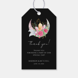 Boho Moon Crystals羽ピンクの花結婚の花 ギフトタグ