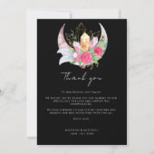 Boho Moon Crystals羽ピンクの花結婚の花 サンキューカード (正面)