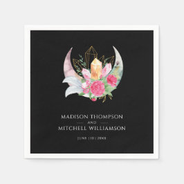 Boho Moon Crystals羽ピンクの花結婚の花 スタンダードカクテルナプキン