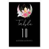 Boho Moon Crystals羽ピンクの花結婚の花 テーブルナンバー (正面)