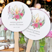 Boho Moon Crystals羽ピンクの花結婚の花