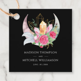 Boho Moon Crystals羽ピンクの花結婚の花 フェイバータグ