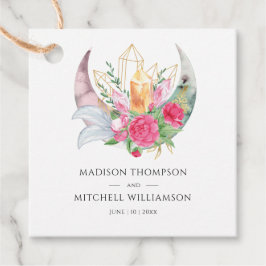 Boho Moon Crystals羽ピンクの花結婚の花 フェイバータグ