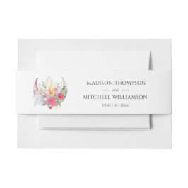 Boho Moon Crystals羽ピンクの花結婚の花 招待状ベリーバンド