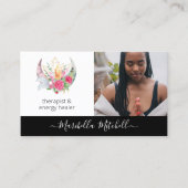 Boho Moon Crystals羽フラワーフェザー写真 名刺 (正面)