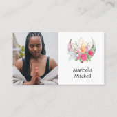 Boho Moon Crystals羽毛ピンクの花フォト 名刺 (正面)