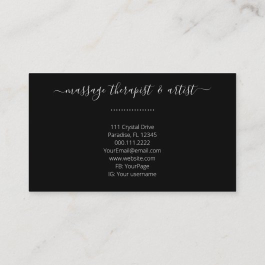 Boho Moon Crystals羽毛ピンクの花フォト 名刺 (裏面)