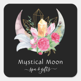 Boho Moon Crystals羽毛ピンクの花Esoteric スクエアシール