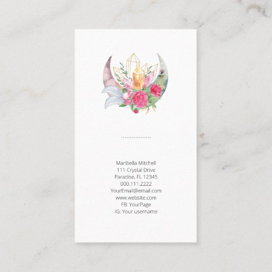 Boho Moon Crystals羽花縦写真 名刺 (裏面)