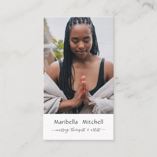 Boho Moon Crystals羽花縦写真 名刺 (正面)