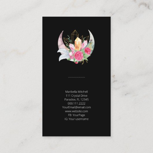 Boho Moon Crystals羽花縦写真 名刺 (裏面)