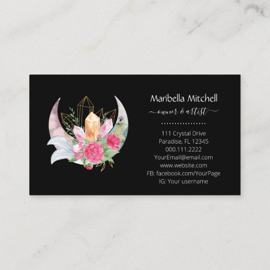 Boho Moon Crystals羽花Horizontal 名刺 (裏面)