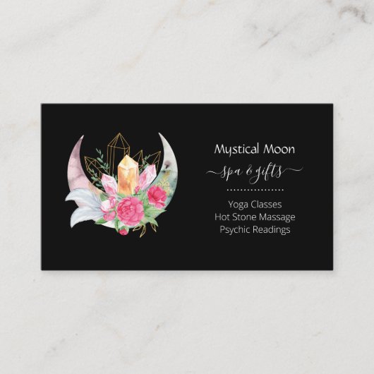 Boho Moon Crystals羽花Horizontal 名刺 (正面)