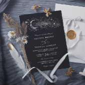 Boho Moon Stars Celestial Black QR Code Wedding 招待状